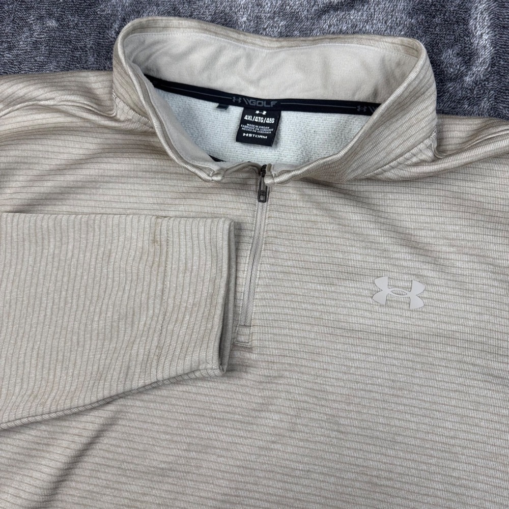 Under Armour Pullover Mens 4XL Tan Storm Golf 1/4 Zip Stripe 1373674 Fleece